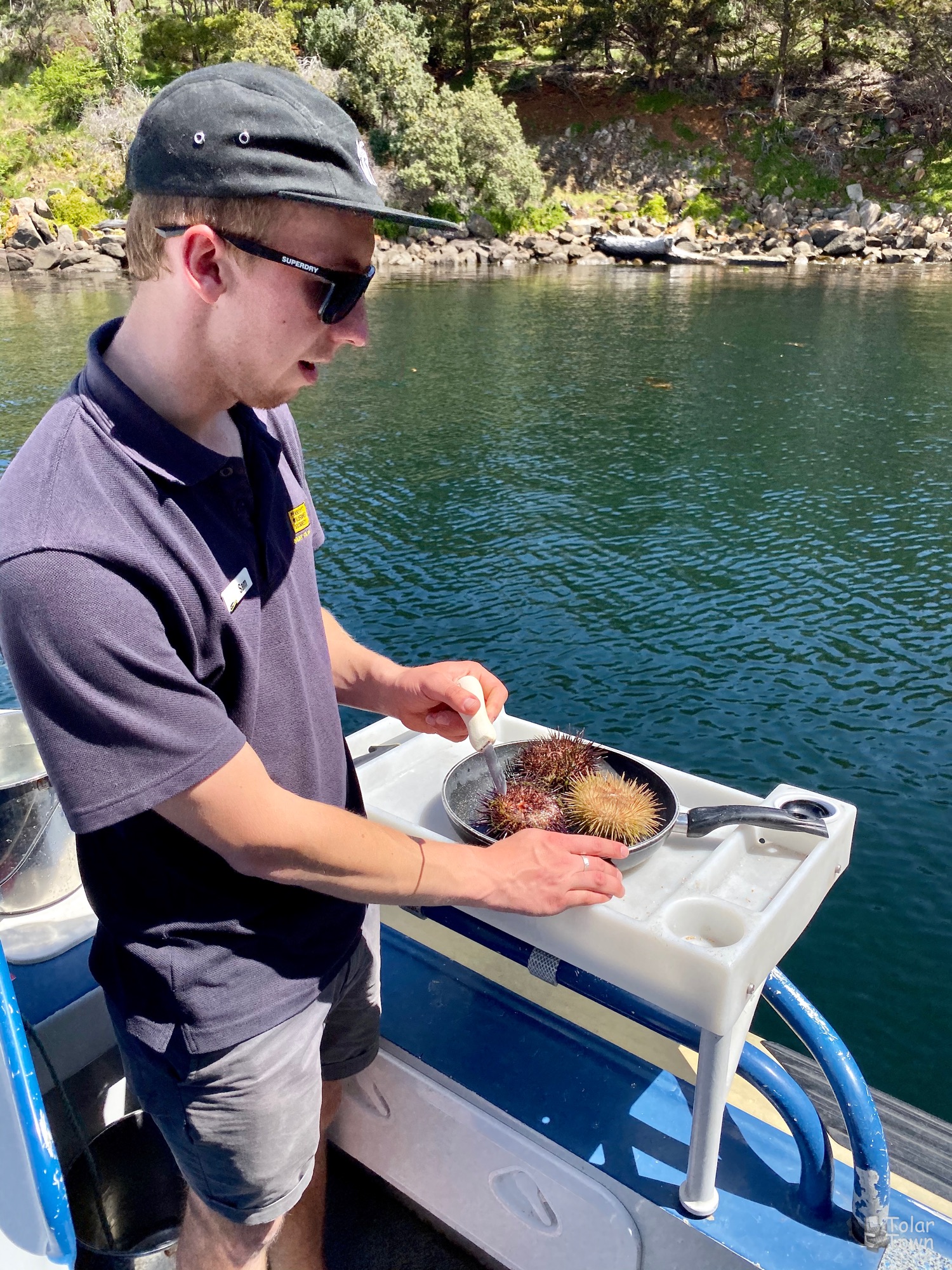 Sam showing us the sea urchins