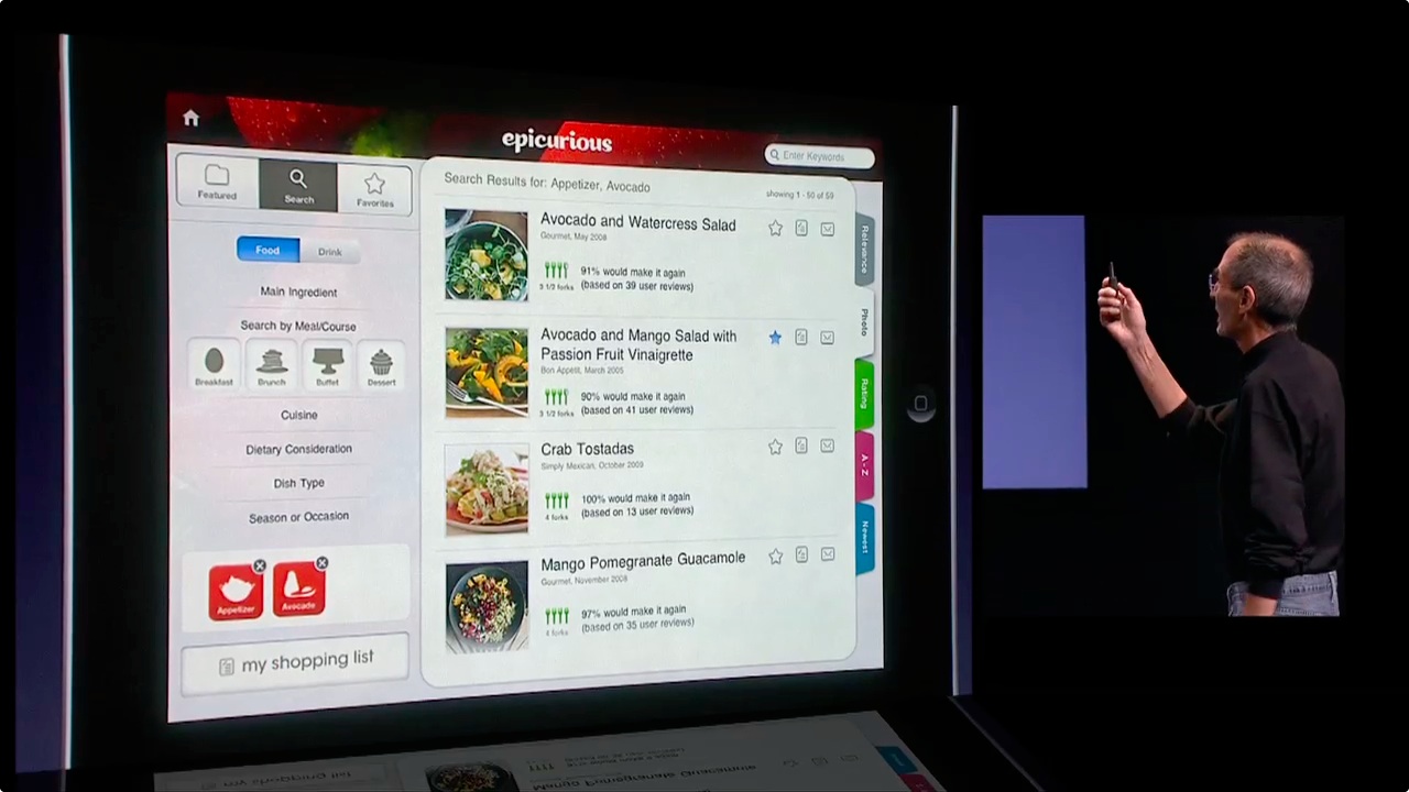 Steve Jobs promoting the Epicurious iPad app